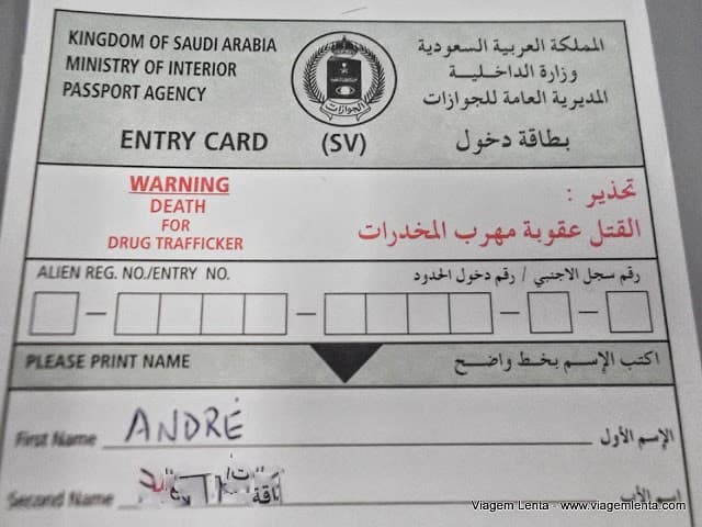 Morte para traficantes no cartão de entrada da Arábia Saudita