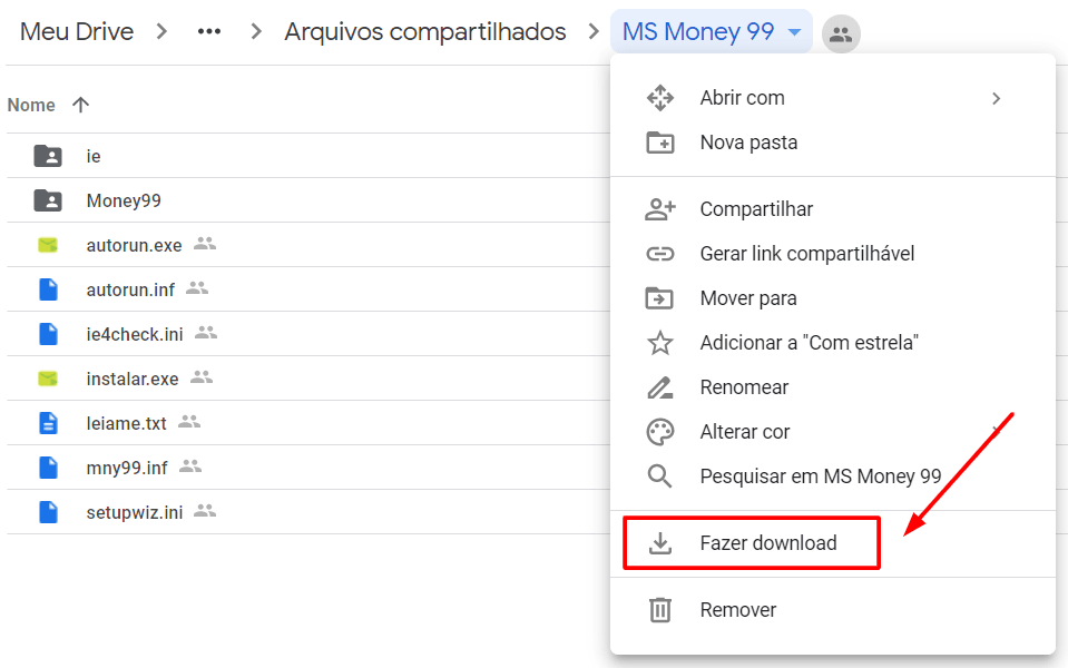 Diretório de arquivos do Microsoft Money